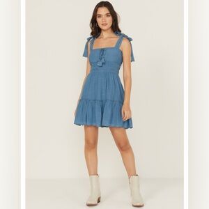 Ash & Violet Womens Solid Bow Smocked Strap Tie Shoulder Mini Dress Size XL NWT